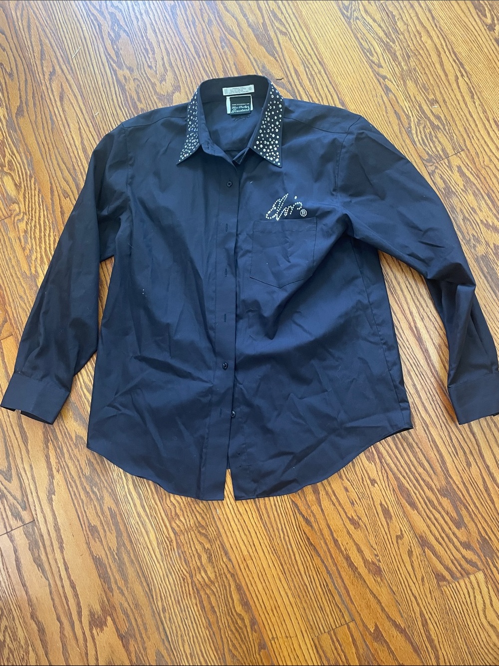 Elvis Women's Black Stud-Trim Button-Up Shirt with Signature Detail